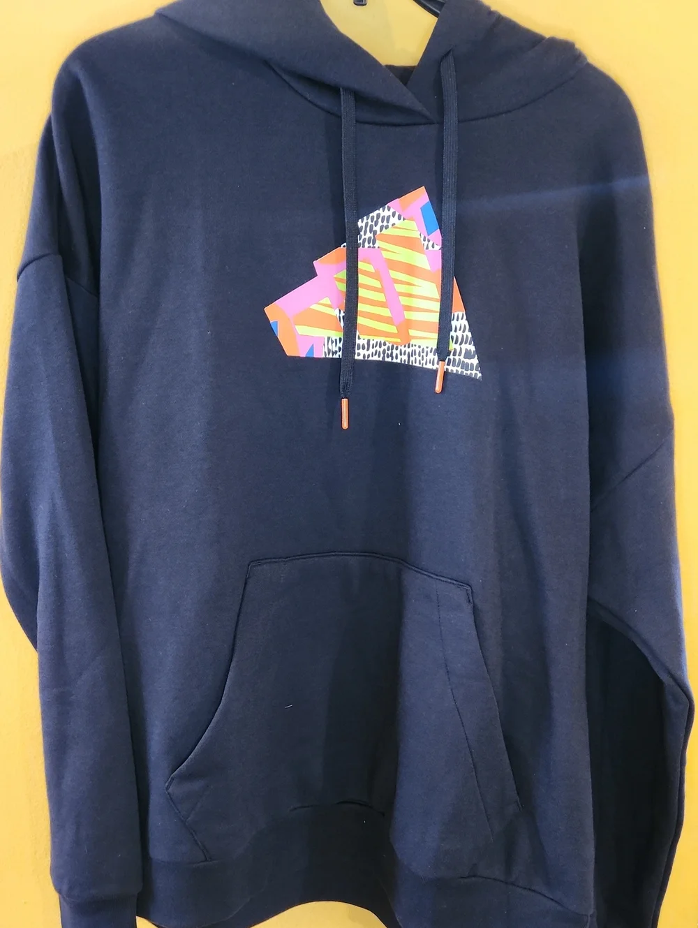 adidas Navy Hoodie with Multicolor Geometric Logo
